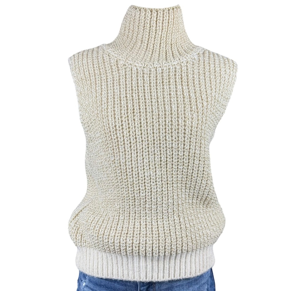 Pilcro Sleeveless Turtleneck Metallic Knit Vest Cream Gold S Anthropologie Cozy